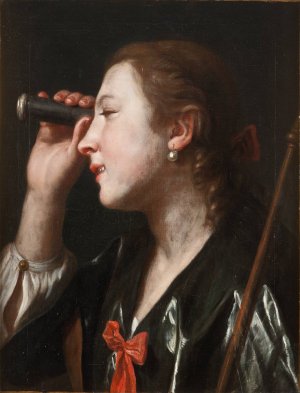Girl Looking through a Telescope by Pietro Rotari Oil Painting