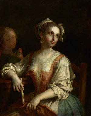 Woman with a Fan and a Woman with a Rose by Pietro Rotari Oil Painting