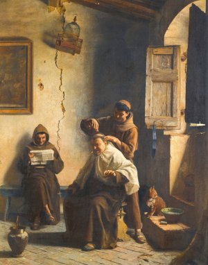 A close shave by Pietro Saltini Oil Painting