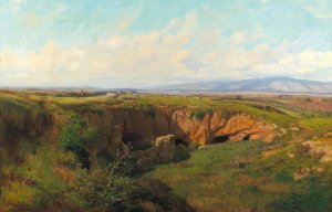 Roman Campagna landscape with shepherd Oil painting by Pietro Sassi