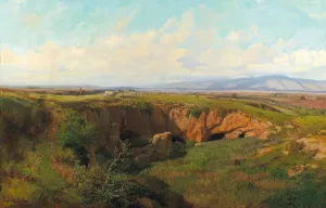 Roman Campagna landscape with shepherd Oil painting by Pietro Sassi