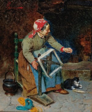 Friendly Assistance at the Spinning Wheel by Pietro Torrini Oil Painting