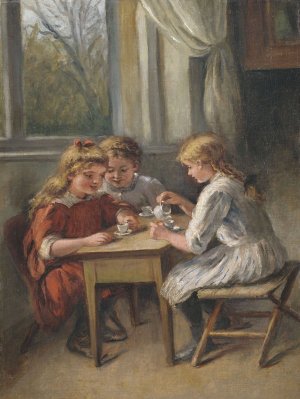 Kaffeeklatsch. Drei Madchen beim Kinderkaffee by Pietronella Peters Oil Painting