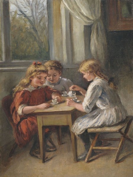 Kaffeeklatsch. Drei Madchen beim Kinderkaffee by Pietronella Peters - Hand-Painted Oil Painting Reproduction