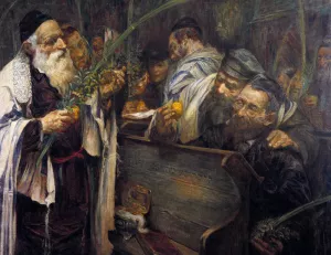 Sukkot in the Synagogue by Leopold Pilichowski - Oil Painting Reproduction