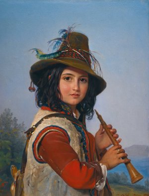Portrait Of An Italian Shepherd Boy With A Flute by Pimen Nikitich Orloff Oil Painting