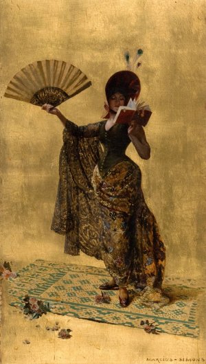 Woman with a Fan Reading by Pinckney Marcius-Simons Oil Painting
