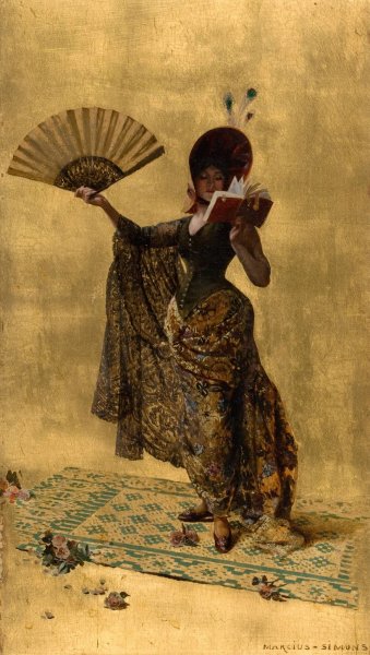Main Product Photo of Woman with a Fan Reading Painting by Pinckney Marcius-Simons