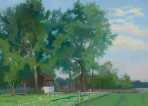 Countryside landscape by Piotr Hipolit Krasnodebski Oil Painting