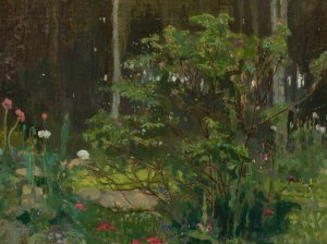 Forest landscape by Piotr Hipolit Krasnodebski Oil Painting