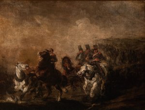 Artillery Crossing a Stream by Piotr Michalowski Oil Painting