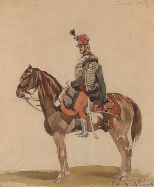 Austrian Hussar on a bay horse  by Piotr Michalowski - Hand-Painted Oil Painting Reproduction