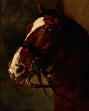 Bay Horse's Head by Piotr Michalowski Oil Painting