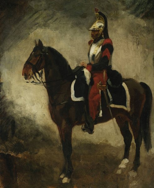 Cuirassier on a bay horse  by Piotr Michalowski - Hand-Painted Oil Painting Reproduction