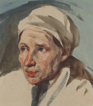 Landscape study of a village woman by Piotr Michalowski Oil Painting