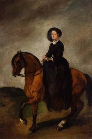 Portrait of Celina, artist's daughter, on horseback by Piotr Michalowski Oil Painting