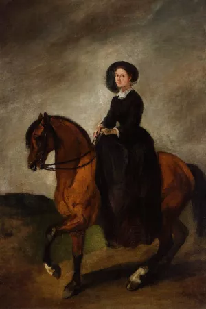 Portrait of Celina, artist's daughter, on horseback by Piotr Michalowski Oil Painting