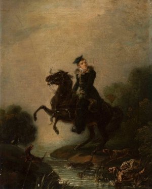 Portrait of Ignacy Konarski on horseback by Piotr Michalowski Oil Painting