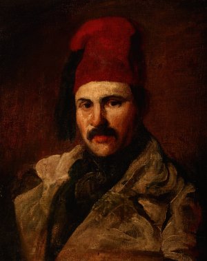 Portrait of Maksymilian Oborski Wearing a Fez by Piotr Michalowski Oil Painting