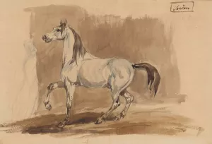 Siwy kon arabski 'Obeian' by Piotr Michalowski Oil Painting