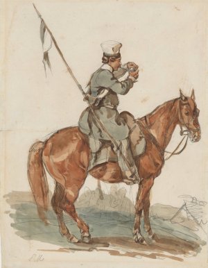 Soldier of Volhynia Cavalry in 1831 by Piotr Michalowski Oil Painting