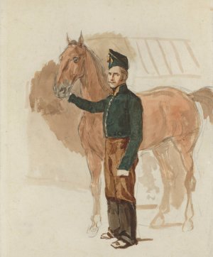 Stableman with a horse by Piotr Michalowski Oil Painting