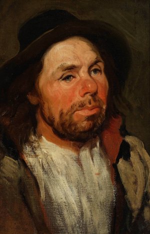 Study of a peasant in a hat by Piotr Michalowski Oil Painting