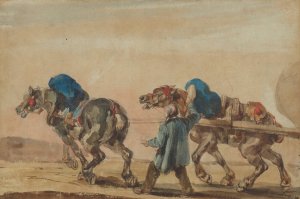 Workhorses with a coachman by Piotr Michalowski Oil Painting