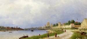 A View of Pskov Along the River Velikaja by Piotr Petrovitsch Veretschchagin Oil Painting