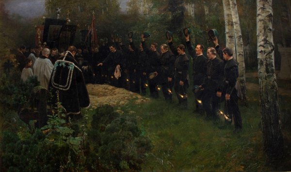 Miner's Funeral  by Piotr Stachiewicz - Hand-Painted Oil Painting Reproduction