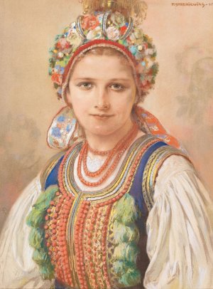 Portrait of a woman in Polish costume by Piotr Stachiewicz Oil Painting