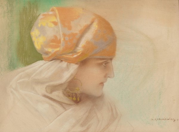Portrait of a woman with earrings by Piotr Stachiewicz - Hand-Painted Oil Painting Reproduction
