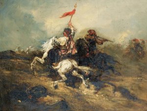 Charge Of Turkish Horsemen by Piotr Von Michalowski Oil Painting