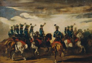 Osterreichische blaue Husaren by Piotr Von Michalowski Oil Painting