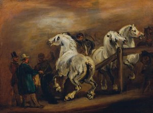 Pferdemarkt by Piotr Von Michalowski Oil Painting