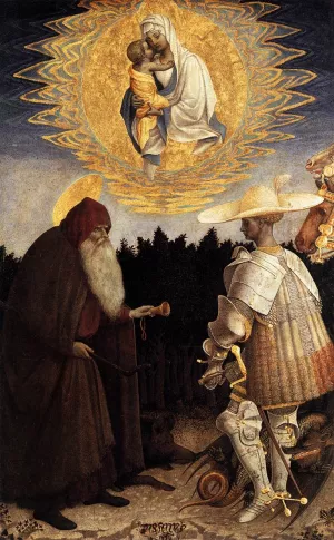 Apparition of the Virgin to Sts Anthony Abbot and George painting by Pisanello
