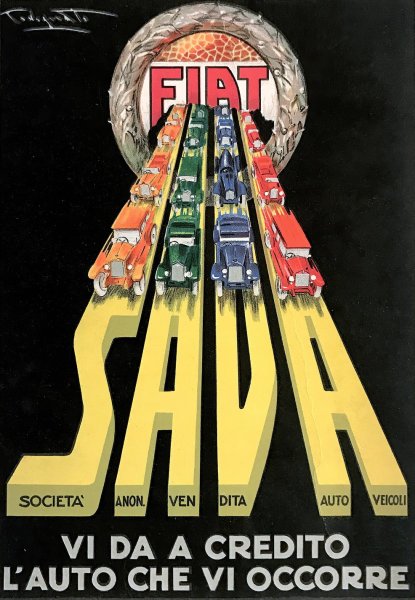 Fiat Sava Vi Da A Credito L'Auto Che Vi Occorre  by Plinio Codognato - Hand-Painted Oil Painting Reproduction