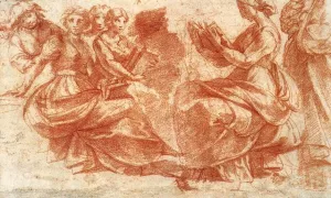 Group of Figures Holding Book by Polidoro Da Caravaggio Oil Painting