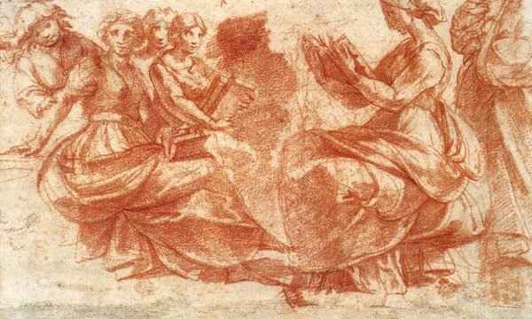 Main Product Photo of Group of Figures Holding Book Painting by Polidoro Da Caravaggio