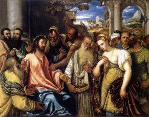 Christ and the Adulteress Oil painting by Polidoro Da Lanciano