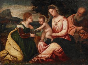The Holy Family with Saint Dorothea by Polidoro Da Lanciano Oil Painting
