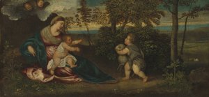 Madonna and Child and the Infant Saint John in a Landscape by Polidoro Lanzani Oil Painting