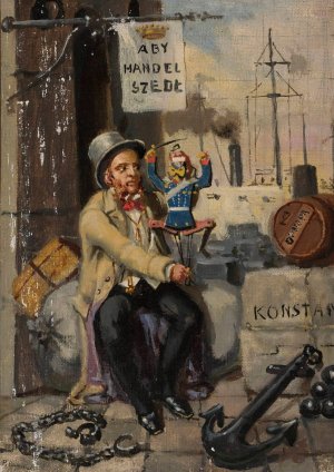 Man with a puppet by Polikarp Guminski Oil Painting