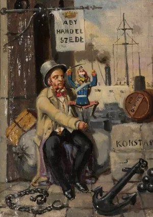 Man with a puppet by Polikarp Guminski Oil Painting