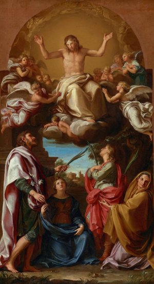 Christ in Glory with Saints Celsus,Julian Marcionilla and Basilissa by Pompeo Batoni Oil Painting