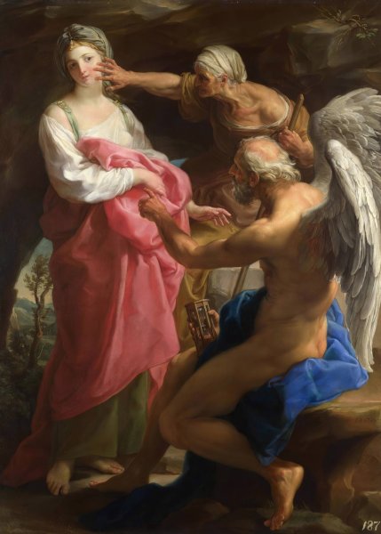 Time Orders Old Age To Destroy Beauty by Pompeo Batoni - Hand-Painted Oil Painting Reproduction