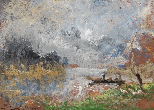 Main Product Photo of A Boat Trip on a Lake Painting by Pompeo Mariani