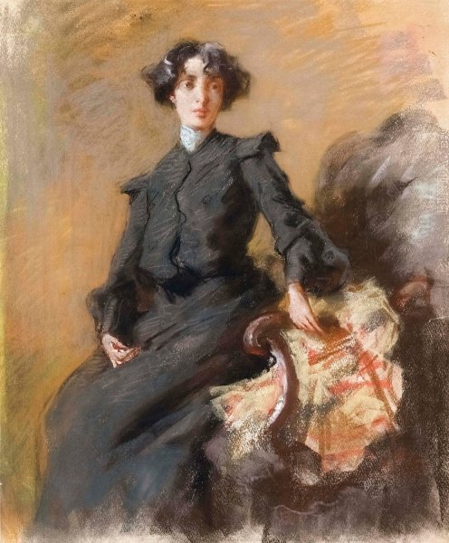 Main Product Photo of Giovane donna in salotto Painting by Pompeo Mariani