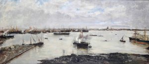 Il porto di Genova by Pompeo Mariani Oil Painting