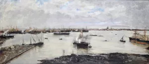 Il porto di Genova by Pompeo Mariani Oil Painting